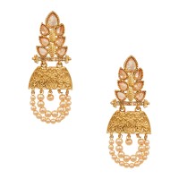 Lootkabazaar Gold Plated Chandelier Champagne Crystle With Pearl Hanging Earring For Women (JEGH81805)